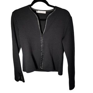 Rayure Paris Vintage Ribbed Faux Leather Hem Cardigan Sweatshirt Top Size Large